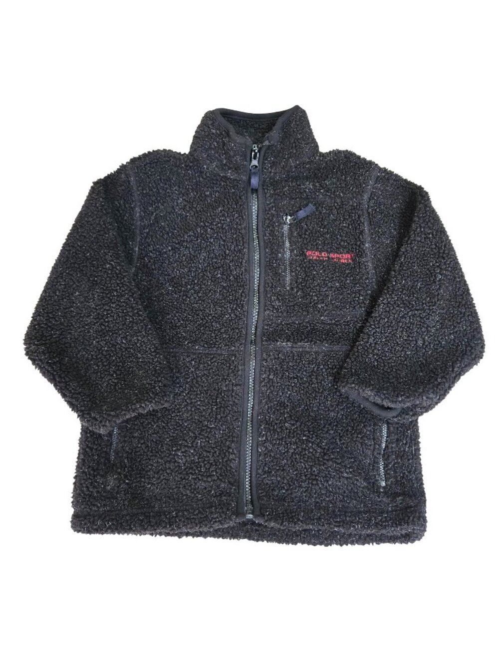 Polo Sport Ralph Lauren Black Sherpa Fleece Full-Zip Jacket Chest Pocket Kids 4